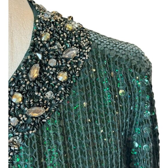 Haute Hippie Emerald Sequin Long Cape - Picture 10 of 15